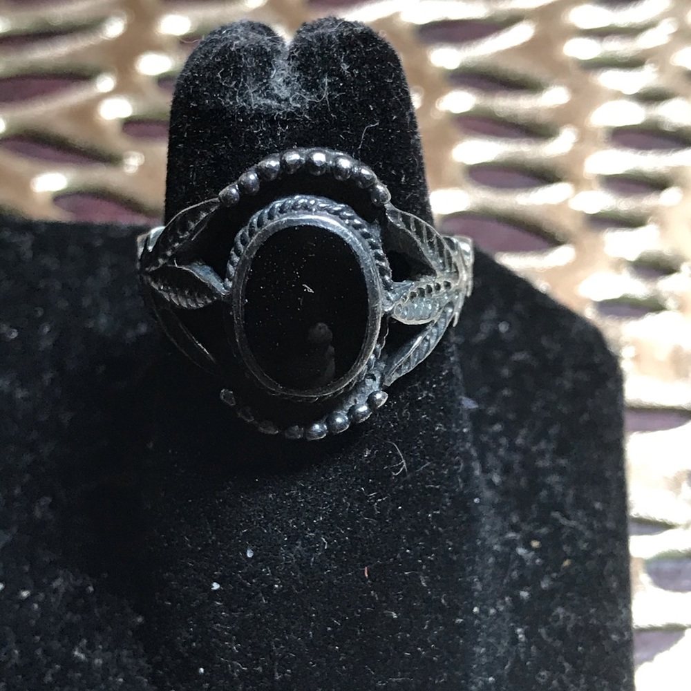 COPY - Old pawn sterling and jet stone ring.
